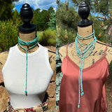 Turquoise Lariat; Adjustable Layering Necklace