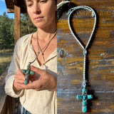Silver and Turquoise Cross Lariat
