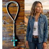 Silver and Turquoise Cross Lariat