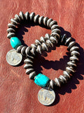 African Ebony Wood and Turquoise Stretch Bracelets