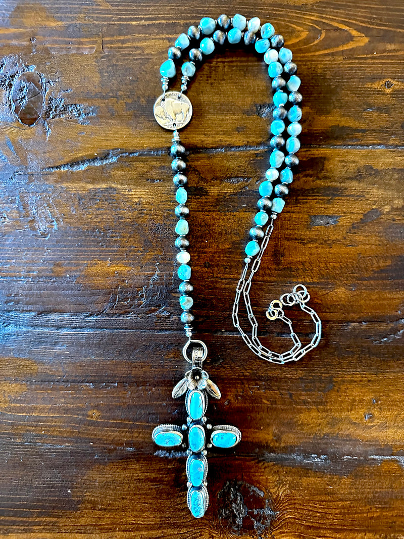 Turquoise and Larimar Lariat Necklace