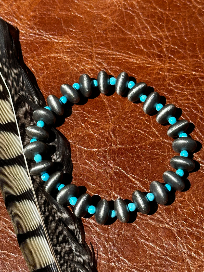 Turquoise and Navajo Pearl Saucer Bracelet