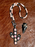 Pink Conch and Navajo Saucer Cactus Necklace