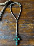 Silver and Turquoise Cross Lariat