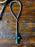 Silver and Turquoise Cross Lariat