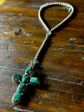 Silver and Turquoise Cross Lariat
