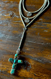 Silver and Turquoise Cross Lariat