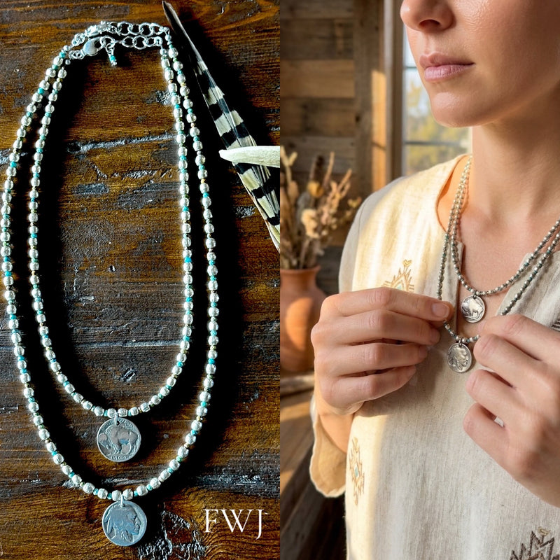 Silver and Natural Turquoise T-Shirt Necklace
