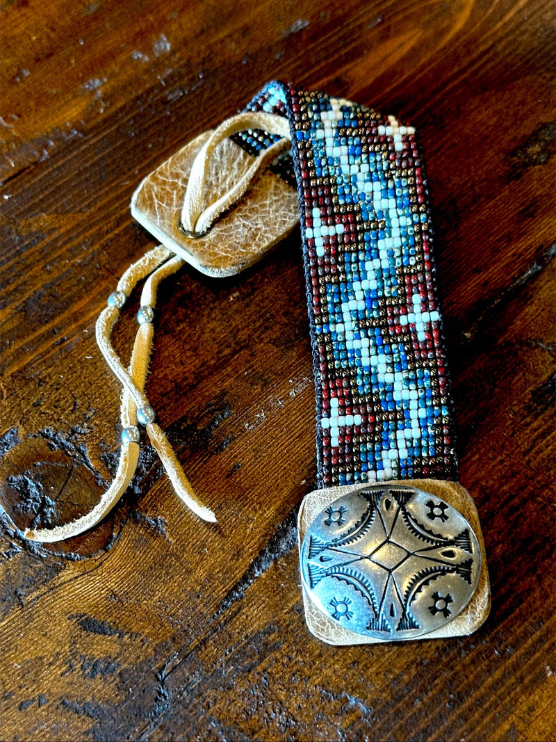 Hand Beaded Cuff Bracelet; Sangre de Cristo