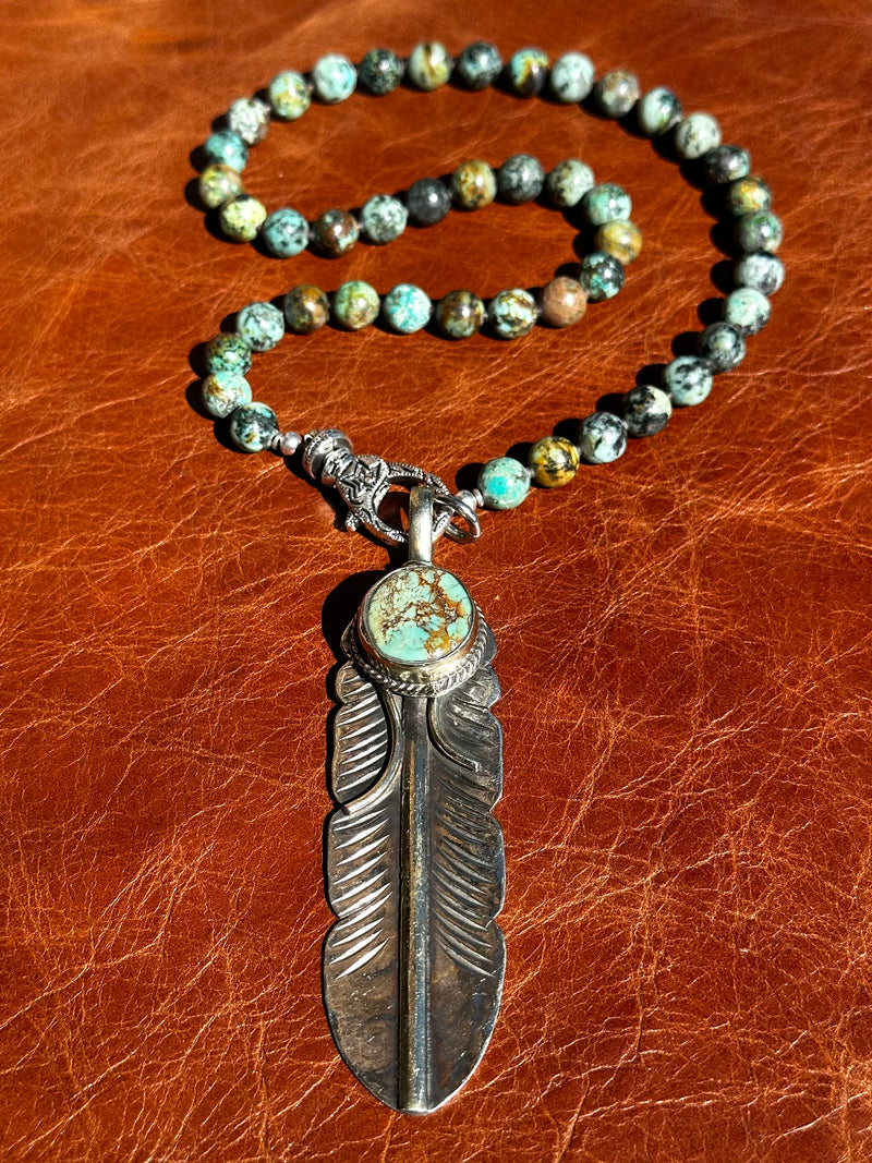 African Turquoise Feather Necklace