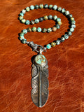 African Turquoise Feather Necklace