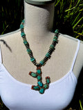 Turquoise and Red Coral Cactus Necklace