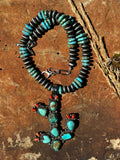 Turquoise and Red Coral Cactus Necklace