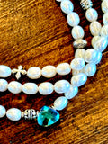 Freshwater Pearl Bracelet, Triple Strand Pearl Bracelet, Topaz Crystal,  Valentine's Gift