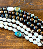 Peacock Pearl Triple Strand Bracelet, Pearl Stack, Valentine's Gift