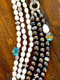 Peacock Pearl Triple Strand Bracelet, Pearl Stack, Valentine's Gift