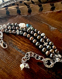 Peacock Pearl Triple Strand Bracelet, Pearl Stack, Valentine's Gift