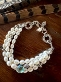 Freshwater Pearl Bracelet, Triple Strand Pearl Bracelet, Topaz Crystal,  Valentine's Gift