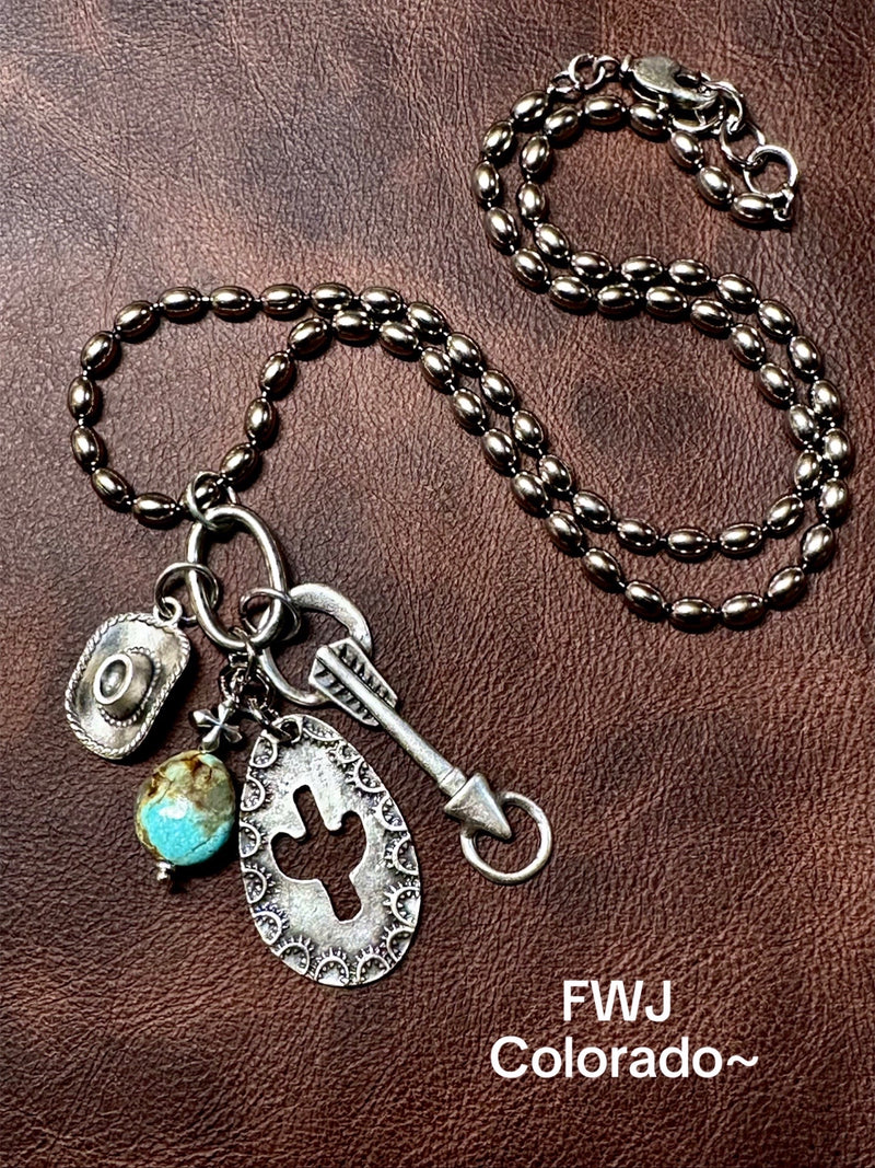 Antique Pewter Silver Charm Necklace