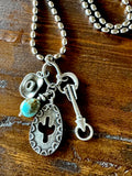 Antique Pewter Silver Charm Necklace