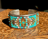 Beaded Bangle Bracelet; Turquoise & Gold