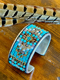 Beaded Bangle Bracelet; Turquoise & Gold