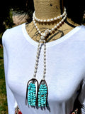 Long Pearl Lariat with Turquoise Chip Tassel