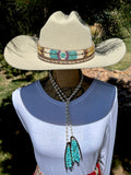 Long Pearl Lariat with Turquoise Chip Tassel