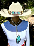 Long Pearl Lariat with Turquoise Chip Tassel