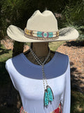 Long Pearl Lariat with Turquoise Chip Tassel
