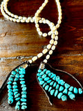 Long Pearl Lariat with Turquoise Chip Tassel