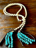 Long Pearl Lariat with Turquoise Chip Tassel