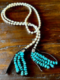 Long Pearl Lariat with Turquoise Chip Tassel