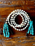 Long Pearl Lariat with Turquoise Chip Tassel