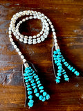 Long Pearl Lariat with Turquoise Chip Tassel