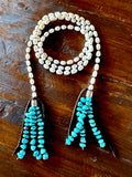 Long Pearl Lariat with Turquoise Chip Tassel