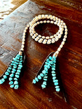 Long Pearl Lariat with Turquoise Chip Tassel