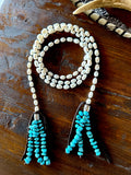 Long Pearl Lariat with Turquoise Chip Tassel