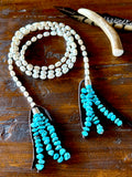 Long Pearl Lariat with Turquoise Chip Tassel