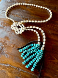 Long Pearl Lariat with Turquoise Chip Tassel