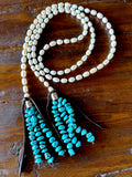 Long Pearl Lariat with Turquoise Chip Tassel