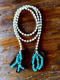 Long Pearl Lariat with Turquoise Chip Tassel