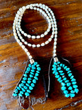 Long Pearl Lariat with Turquoise Chip Tassel