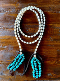 Long Pearl Lariat with Turquoise Chip Tassel
