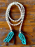Long Pearl Lariat with Turquoise Chip Tassel