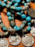 Larimar Blue Crazy Lace Agate Bracelet; Buffalo Nickel