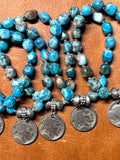 Larimar Blue Crazy Lace Agate Bracelet; Buffalo Nickel