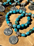 Larimar Blue Crazy Lace Agate Bracelet; Buffalo Nickel