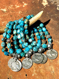 Larimar Blue Crazy Lace Agate Bracelet; Buffalo Nickel