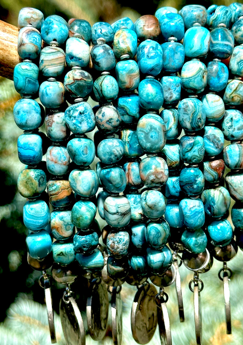 Larimar Blue Crazy Lace Agate Bracelet; Buffalo Nickel